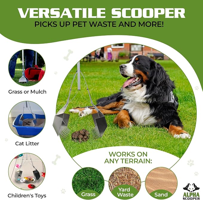 Dog Pooper Scooper for Yard - 38" Lightweight Ergonomic Handle, Rust-Resistant Aluminum, Jaws Technology Poop Scooper for Dogs
