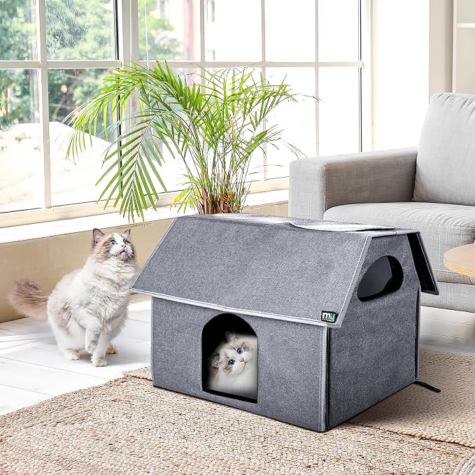 MIU Color Outdoor Cat House, Extra Large Weatherproof Cat Houses for Outdoor Cats, Warm Feral Cat Shelter with Removable Soft Mat, Big Cat Bed, 20.5"x17.5"x16.6" | Insulated Feral Cat Shelter with Removable Soft Mat, Easy to Assemble,20.5"x17.5"x16.6"