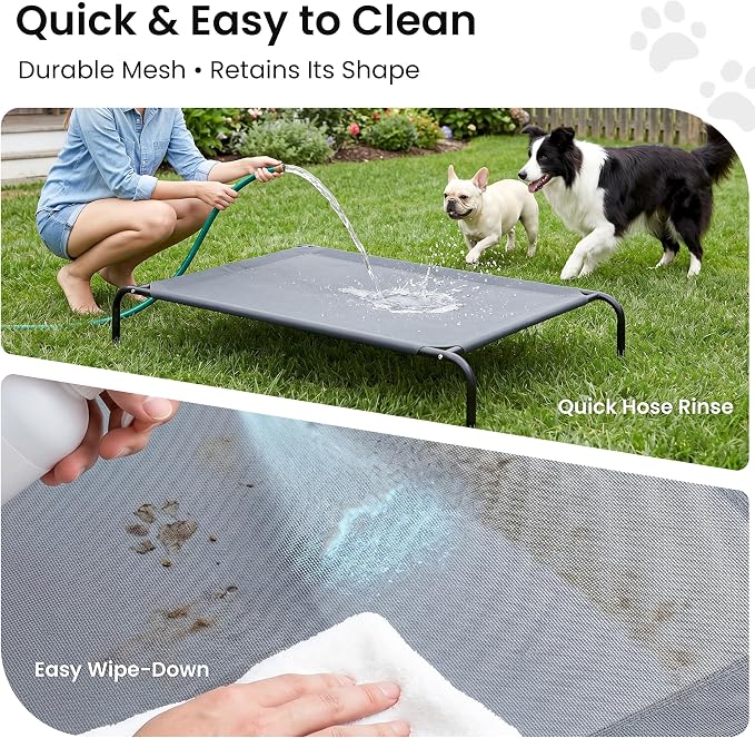 Love's cabin Elevated Cooling Dog Bed for Medium Dogs, Portable Indoor & Outdoor Raised Pet Dog Cat Cot, Durable Summer Frame with Breathable Mesh, Grey, 43" x 31.5" x 8"