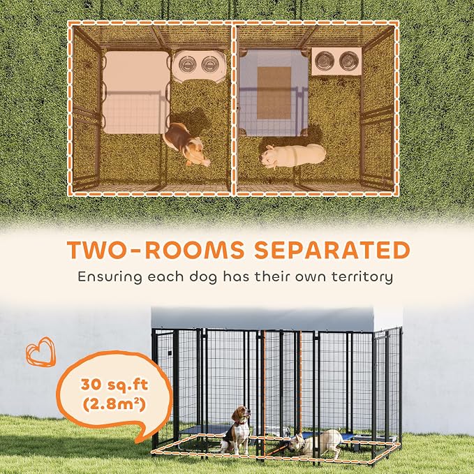 PawHut Outdoor Dog Kennel with 2 Rooms, 8' x 4' x 6' Heavy Duty Welded Wire Dog Playpen Enclosure with Escape-Proof Lock, UV-Resistant & Waterproof Cover, for Large Dogs, Chickens, Ducks, Silver | Heavy Duty Welded Wire Dog Playpen Enclosure, Escape-pr...