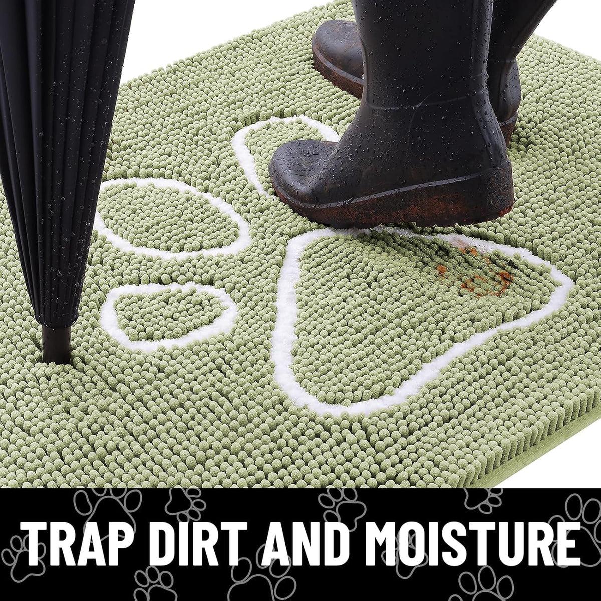 Smiry Dog Door Mat for Muddy Paws, Absorbent Dirt Trapper Non Slip Quick Dry Washable Chenille Mat for Mud Dogs, Entry Rug for Indoor and Outdoor (40x32 Inches, Sage Green)