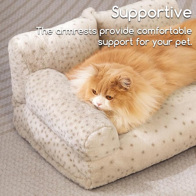 Hollypet Small Dog Large Cat Bed Puppy Couch Beds for Pets up to 25 lbs | Fluffy Dog Cat Couch Plush Soft Warming Pets Beds with Machine Washable Cover and Non-Slip Bottom