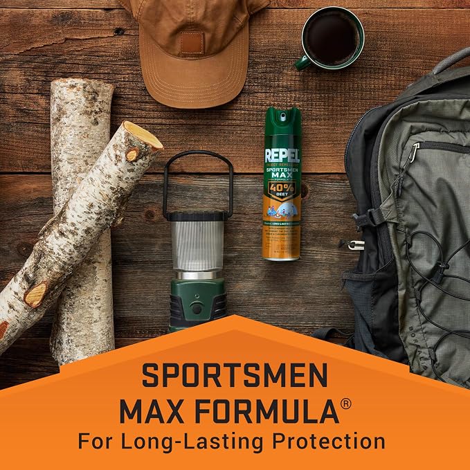Repel Insect Repellent Sportsmen Max Formula 40% DEET, 6.5 Ounces, Long-Lasting Aerosol Insect Repellent Spray Repels Mosquitoes, Ticks, Gnats, Biting Flies, Chiggers And Fleas, 12 Pack