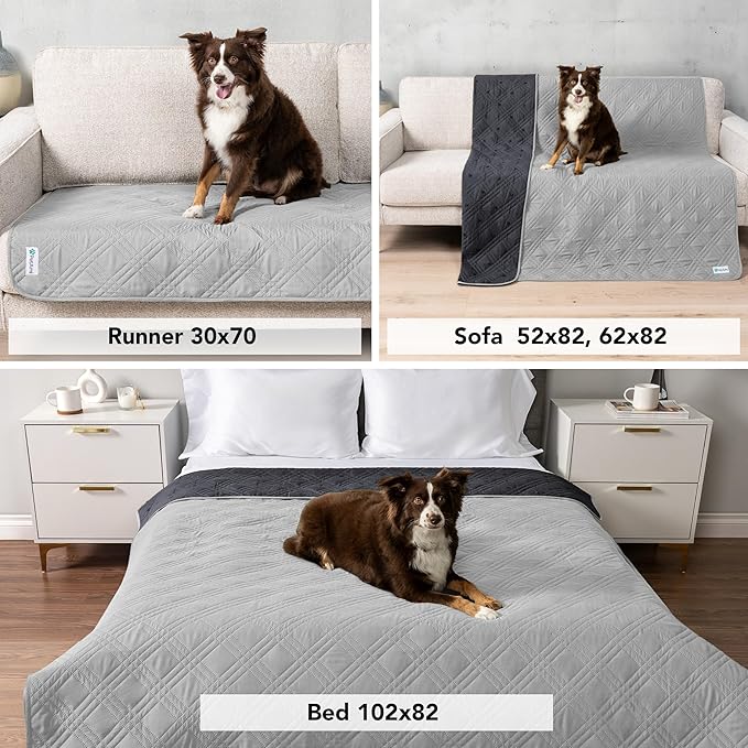 PetAmi Waterproof Bed Cover for Dogs, Pet Blanket Couch Cover, Reversible Furniture Cover Sofa Protector for Pet Cat Bed, Washable Dog Blanket for Seat, 68x82 Light Gray