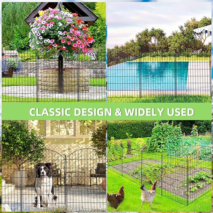 Decorative Garden Fence 40in (H) x24ft (L), 10 Pack No Dig Fence Animal Barrier for Dog, Arched Flower Bed Edging, Wire Border Panel Fencing for Yard Patio Outdoor Decor