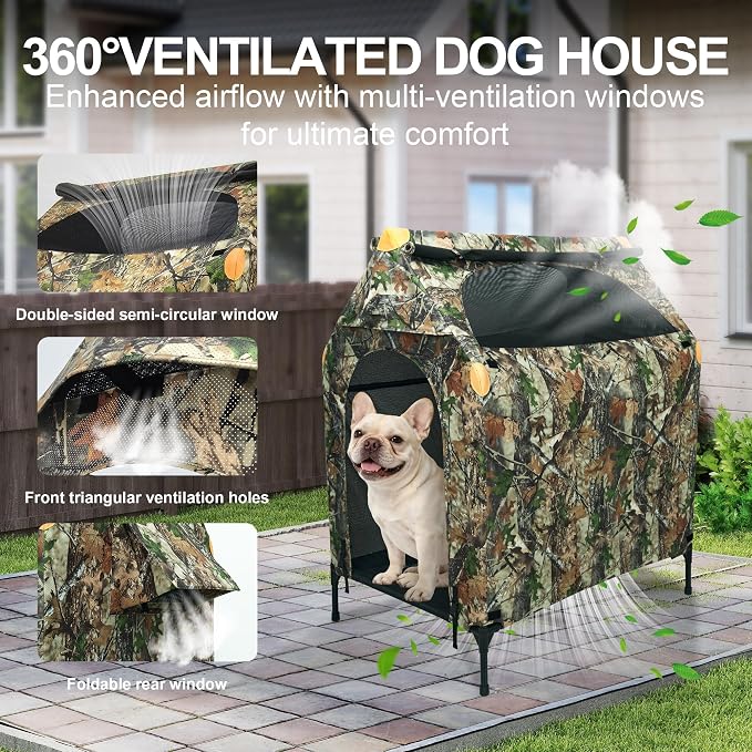 Large Dog House Outdoor - Weatherproof 2-in-1 Elevated Dog Bed Tent, Size S | 2-in-1 Elevated Dog Bed Tent, Weatherproof, Extra Large Dog House, Outdoor, Indoor