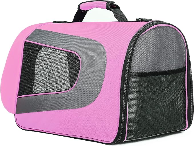Pawer 18” x 11”x 11” Soft-Sided Foldable Airline Approved Pet Carrier for Cat, Puppy and Small Dog, Washable 600D Oxford Fabric, with Handle and Strap for Carry, Multiple Colors Available