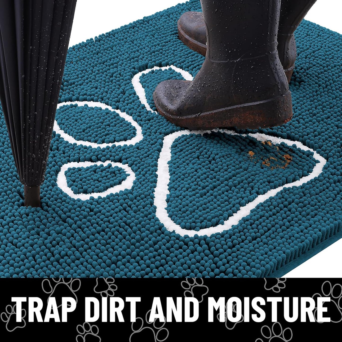 Smiry Dog Door Mat for Muddy Paws, Absorbent Dirt Trapper Non Slip Quick Dry Washable Chenille Mat for Mud Dogs, Entry Rug for Indoor and Outdoor (48x30 Inches, Atlantic Blue)
