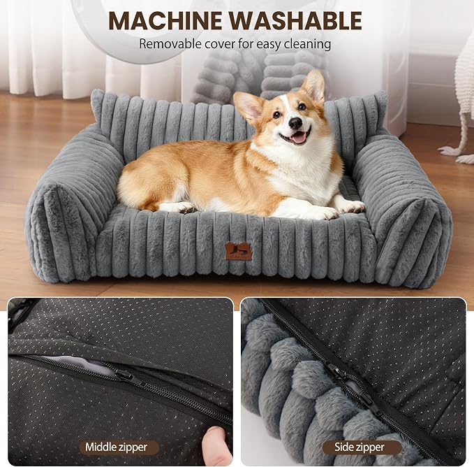 Cat Couch for Pets, Cute Cat Bed for Indoor Cats | Cozy Soft Faux Rabbit Fur for Kitten, Fuzzy Cats Sofa, Supportive Pet Sofa with Removable Washable Cover, Light Gray, 36"