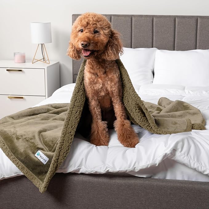PetAmi Waterproof Dog Blanket for Queen Bed Large XL Dog Throw for Couch Cover Leakproof Furniture Protection, Sherpa Fleece, Reversible Soft Washable 90x90 Taupe Taupe