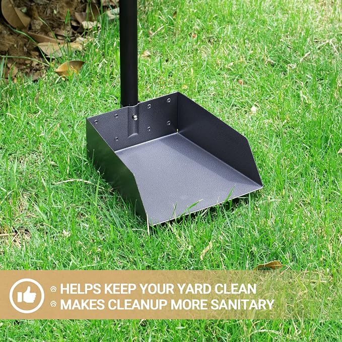 Dog Pooper Scooper, Dog Poop Tray and Rake Set with Long Stainless Handles | Pet Waste Removal Scoop with Adjustable Sectional Handles