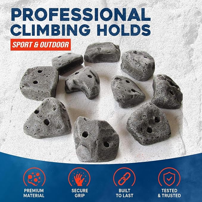 10 Large Screw On Rock Climbing Holds for Rock Wall Grips Made in USA | Rock Climbing Holds for Indoor Outdoor Play Set, Garage Gym, Bouldering, Trees - Rocky Mountain Climbing Gear