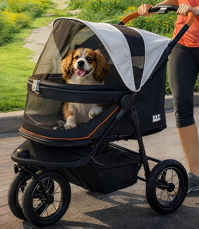 Pet Gear No-Zip Jogger Pet Stroller for Cats/Dogs, Salt, Extra Large | Zipperless Entry, Airless Tires, Easy One-Hand Fold, Cup Holder + Storage Basket