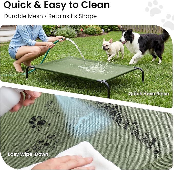 Love's cabin Elevated Cooling Dog Bed for Medium Dogs, Portable Indoor & Outdoor Raised Pet Dog Cat Cot, Durable Summer Frame with Breathable Mesh, Olive Green, 43" x 31.5" x 8"