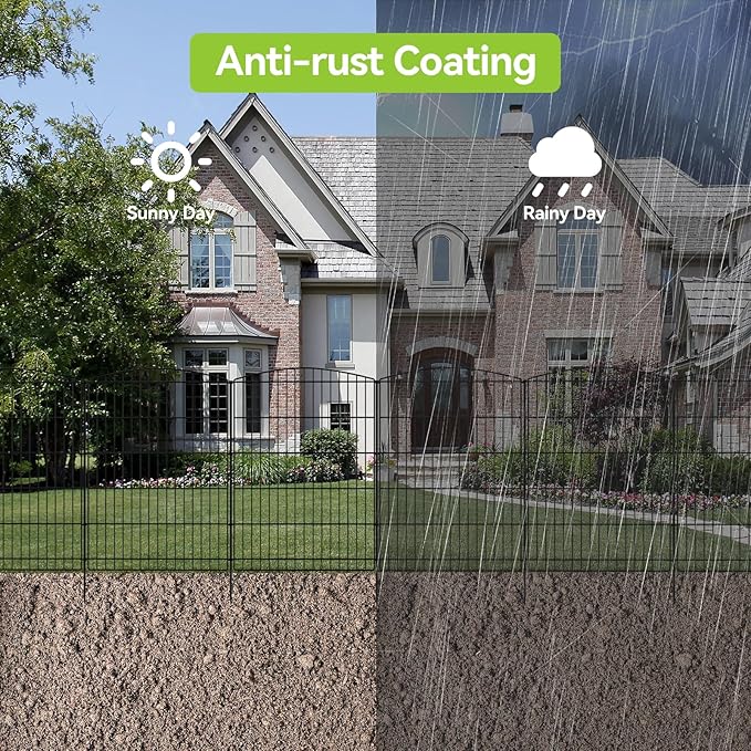 INJOPEXI Decorative Garden Fence 6 Panels 13ft (L)×36in (H) Animal Barrier Fences with 6 Panels Rustproof Metal Wire No Dig Rabbit Fencing Dog Fence for Outdoor Backyard Patio - Without Fence Gate