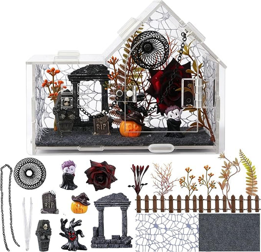 Acrylic Jumping Spider Enclosure Kit with Accessories | 22-in-1 complete decor set, clear 360° view, ideal for mantis, tarantula, and small reptiles