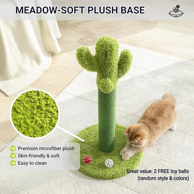 Happi N Pets Cactus Cat Scratching Post, Cute Cat Scratch Posts with Hanging Ball for Cats and Kittens, Scratching Post with 2 Bonus Toys & Catnip, Vertical Cat Scratchers