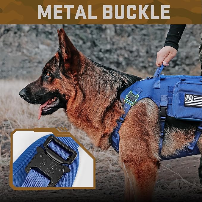 Forestpaw Tactical Dog Harness Pouches and Patches Set,S,Blue | Adjustable Fits 17-25" Chest,20-35 lbs,No Pull Military Style Service Dog Vest for Daily Walking Training,Medium Dogs