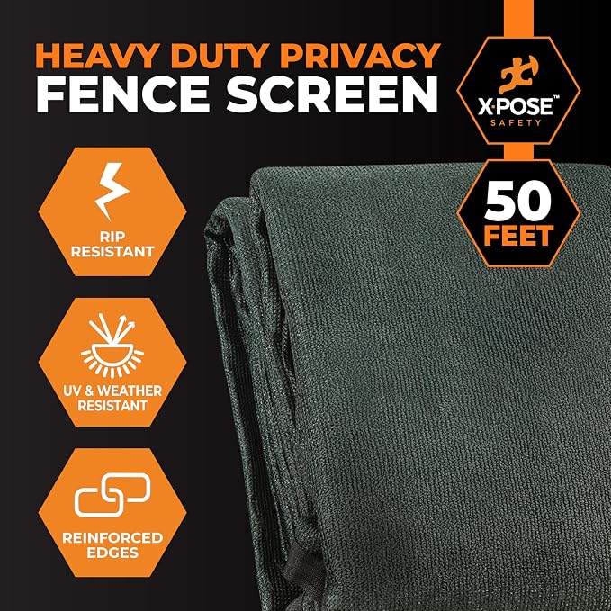 Xpose Safety Privacy Fence Screen 4’ x 50’ (12 Pack) – Heavy Duty Green Mesh with 90% Visibility Block, UV Protection – for Garden, Yard, Nursery, Kennel, Dog Run, Greenhouse