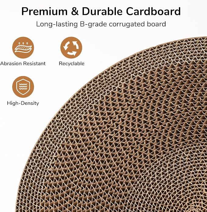 FUKUMARU 3PCS Cardboard Cat Scratcher Bed, Durable Oval Cat Scratch Pads | Round Cats Scratching Board Set, Large Scratcher Box for Indoor Cats, Kitten Scratcher Bowl, Couch Sofa Furniture Protector