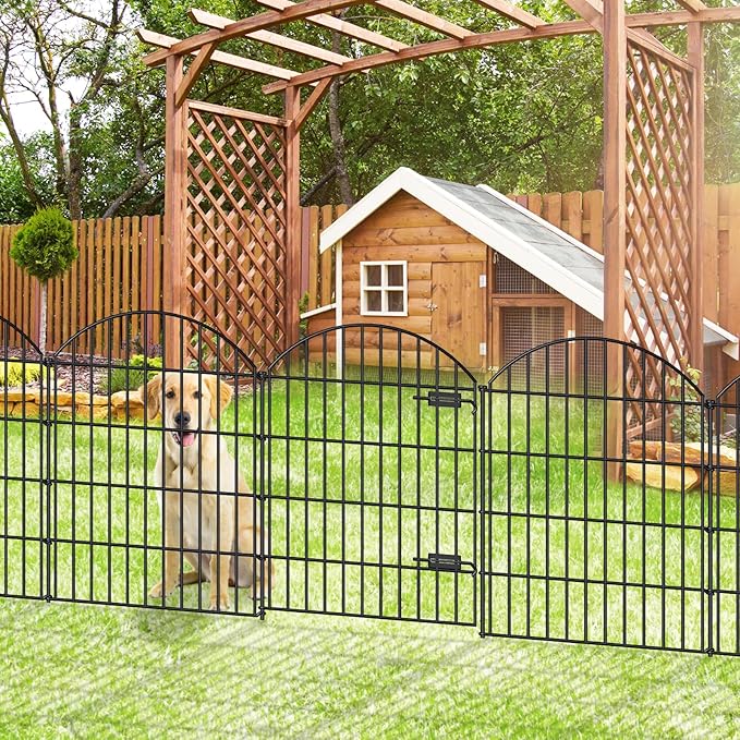 FOREHOGAR Metal Garden Fence with Gate 36in (H) x 18.7ft (L), 1 Gate+7 Panels Dog Fence Border Fence Animal Barrier, No Dig Garden Fencing for Yard Flower Bed Lawn Patio Outdoor,ECG3508,Black