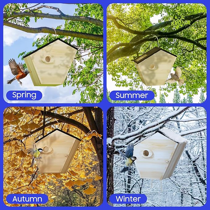 Bird House with Camera, 5MP Smart Birdhouse Camera for Outside with Solar Powered, IP66 Waterproof, Night Vision, Motion Detection & 32GB SD Card, Watch Bird Nesting & Hatching in Real Time