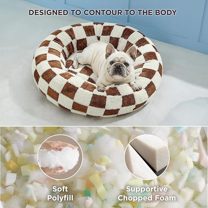 LE SURE Shown on TV Jacquard Donut Dog Beds Extra Large,Brown 42x42x9in | XL Orthopedic Calming Pet Bed Sofa, Original Design Pattern,Washable Cover, Home Decor as Gift for Pet,Anti Slip Bottom