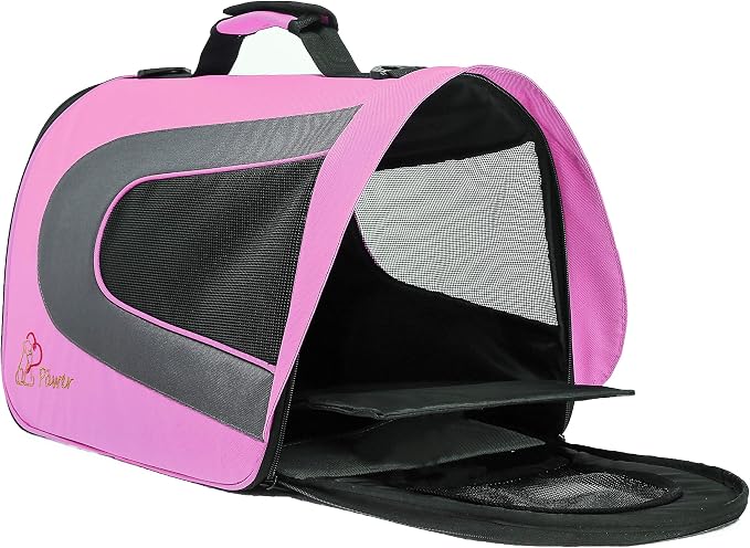 Pawer 18” x 11”x 11” Soft-Sided Foldable Airline Approved Pet Carrier for Cat, Puppy and Small Dog, Washable 600D Oxford Fabric, with Handle and Strap for Carry, Multiple Colors Available