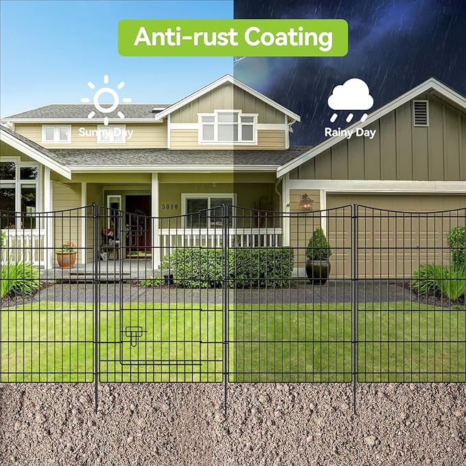 INJOPEXI Decorative Garden Fence 6 Panels 13ft(L)×36in(H) Metal Garden Fences with 5 Panels + 1 Gate, Animal Barrier Rabbit Fence Rustproof Wire Temporary Dog Fencing Outdoor for Yard Lawn Patio