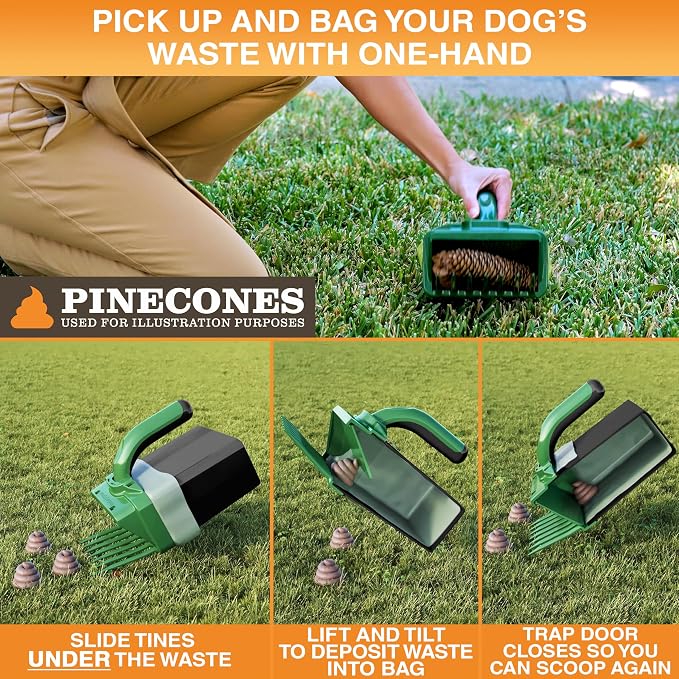 Neater Pet Brands Lift N’ Bag 2.0 Dog Pooper Scooper with Bag Attachment for Small to Large Dogs, New & Improved Design, 15 Refill Bags, Heavy Duty Dog Poop Scooper for Yard & Walks, One-Hand Use
