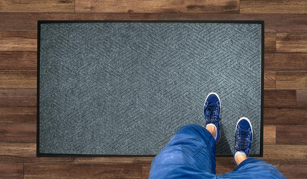 WaterHog Diamond | Commercial-Grade Entrance Mat with Rubber Border – Indoor/Outdoor, Quick Drying, Stain Resistant Door Mat (Bluestone, 4' x 6')