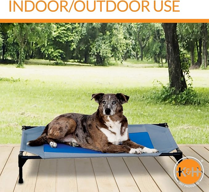 K&H Pet Products Coolin' Pet Cot Elevated Pet Bed Gray/Blue Large 42 X 30 X 7 Inches