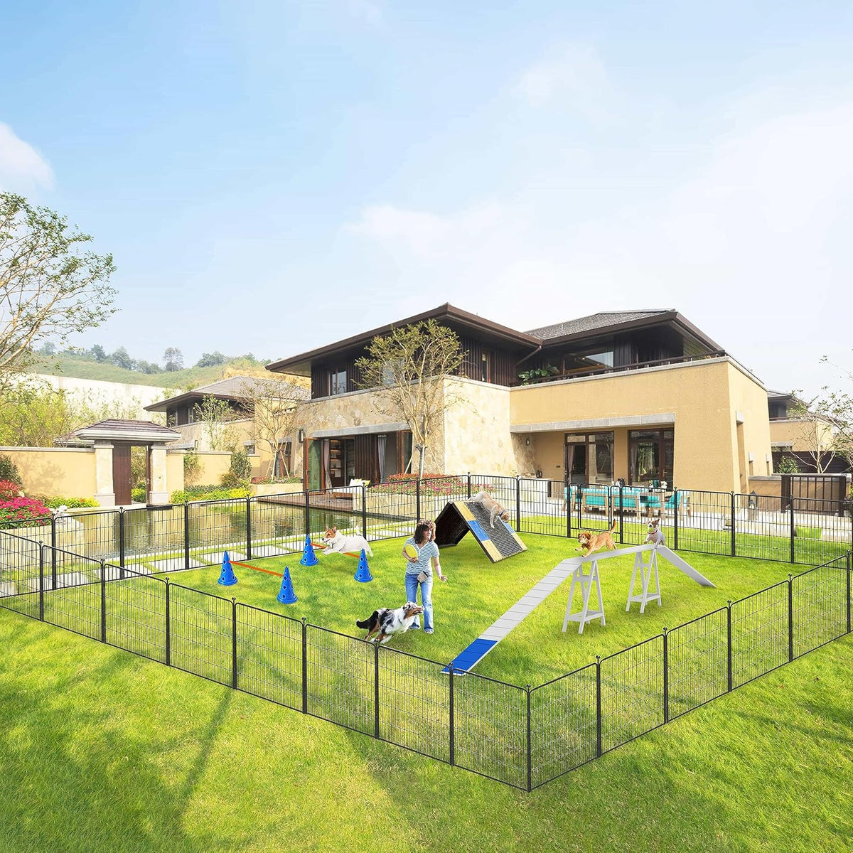 Dog Playpen 32 inch 36 Panels Indoor Outdoor Dog Pen for Medium/Small Dogs Heavy Duty Metal Dog Fence Outdoor for Yard, Puppy Playpen with Door Portable Pet Fence for RV Camping Yard