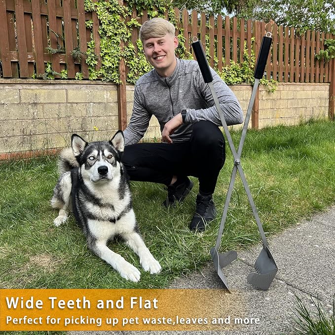 Heavy Duty Pooper Scooper 38" Stainless Steel Long Handle Dog Pooper Scooper with Teeth for Large Dogs Outdoor Pet Waste Removal Shovel Waste Pick-up Yard & Grass Use Leaves Cleaning | Dog Pooper Scooper with Teeth for Large Dogs Outdoor Pet Waste Remo...