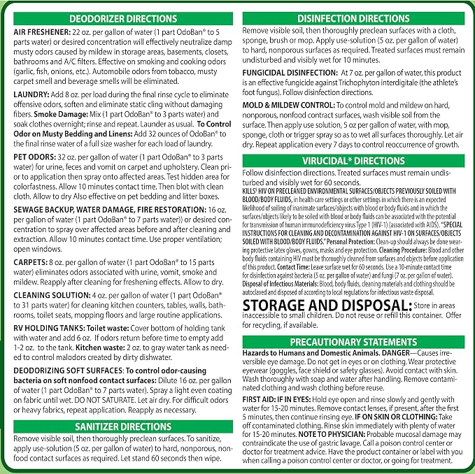 OdoBan Disinfectant Concentrate and Odor Eliminator, Made in the USA, Original Eucalyptus Scent, 2 Gallons