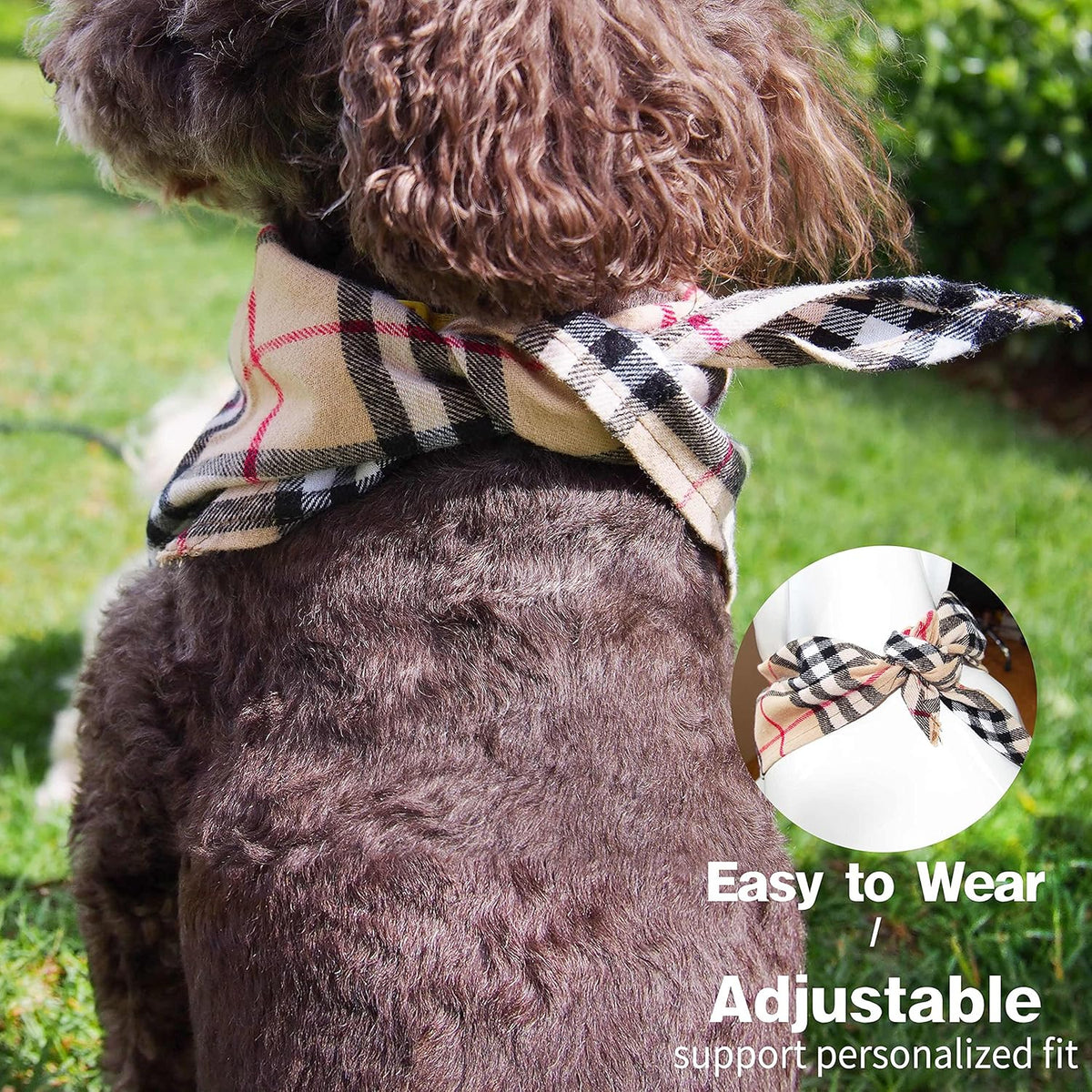 Adjustable Plaid Dog Bandanas,1PC Soft Washable Cotton Triangle Bib Kerchief Scarfs for Small Medium Large Dogs and Cats (Orange, Small)
