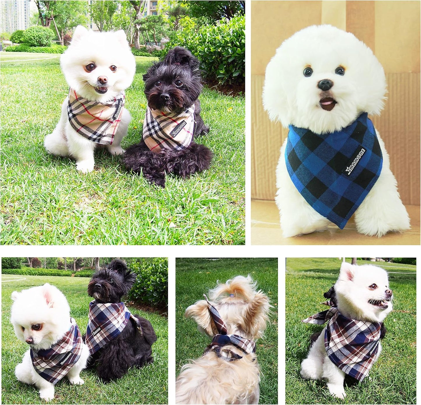 Adjustable Plaid Dog Bandanas,1PC Soft Washable Cotton Triangle Bib Kerchief Scarfs for Small Medium Large Dogs and Cats (Pink, Small)