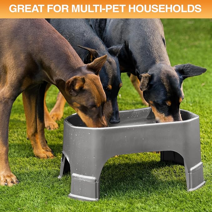 Neater Pet Brands Extra Large Water Bowl for Dogs, Elevated Outdoor Dog Water Bowl (1.25 Gallon XL Capacity), Big Trough Style Food Dish for Indoors or Outside, No Spill Large Dog Bowls, Gunmetal Grey