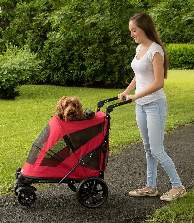 Pet Gear NO-Zip Pet Stroller with Dual Entry, Push Button Zipperless Entry for Single or Multiple Dogs/Cats, Pet Can Easily Walk in/Out, No Need to Lift Pet, Gel-Filled Tires